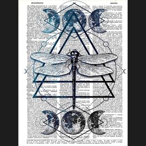 Dragonfly Moon Geometric Dictionary Art Print
